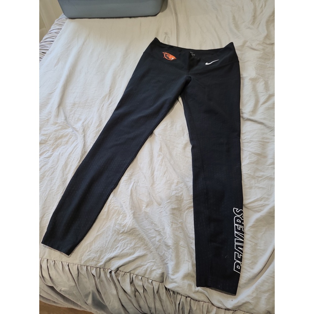 Nike Dri Fit Women SZ Med. OREGON State OSU Beavers‎ full leggings spellout logo